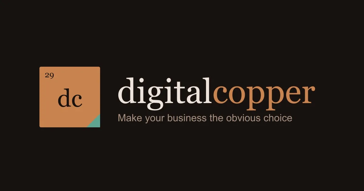 The Digital Copper header lockup on a dark background. A copper tile with 29 and dc on it, a green corner, and the word digitalcopper beside it.