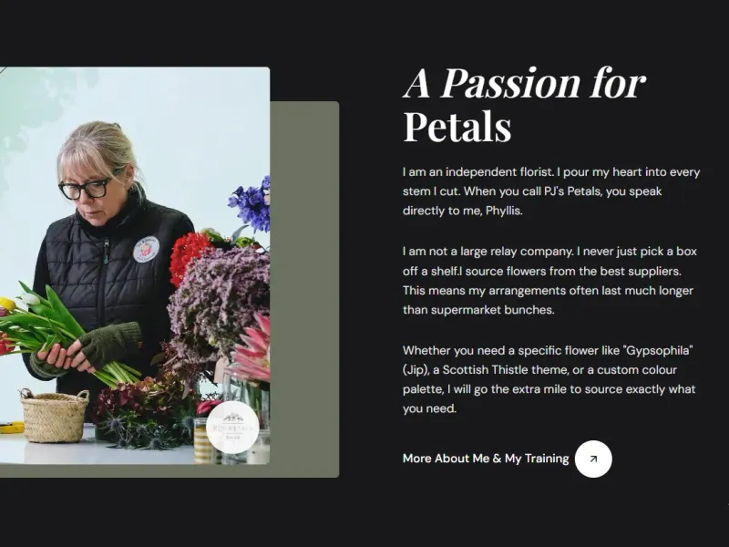 PJ's Petals florist website designed by Digital Copper