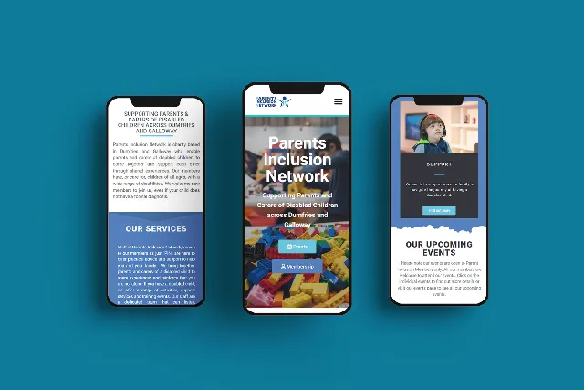 Parents Inclusion Network events and support pages on mobile